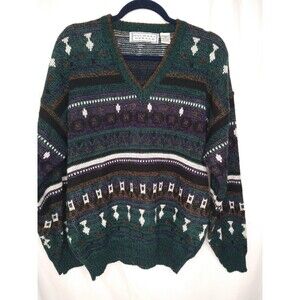 TRUE VTG Michael Gerald Geometric Colorful Crewneck Knit Sweater SZ Large 70s